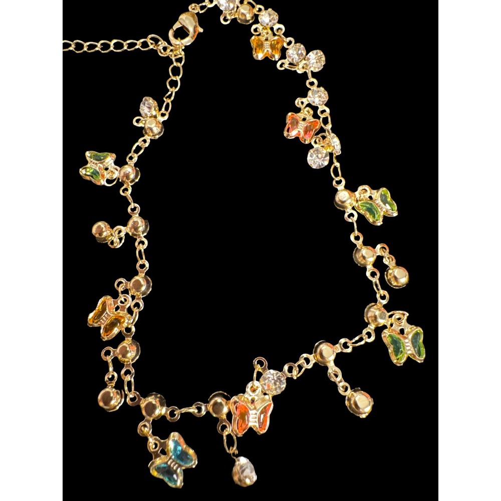 18K Gold Plated Butterfly Anklet Bracelet Multicolor Rhinestone Y2K NWOT